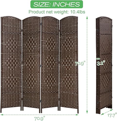 Miniatura 7 de HCY Divisor de ambientes de 6 pies, divisor de pared de 4 paneles, pantalla de madera de malla tejida a mano, HCY-RD416-BROWN HCY-RD416-BROWN