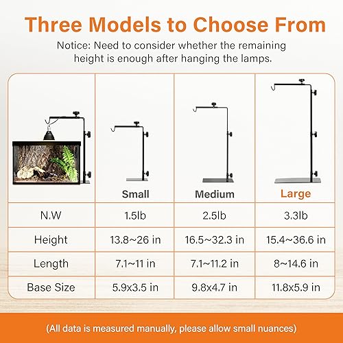 Miniatura 7 de Simple Deluxe Height Adjustable Reptile Lamp Stand Metal Floor Light Holder Basking Lamp Support Bracket, for Terrarium Heating Light and Dome