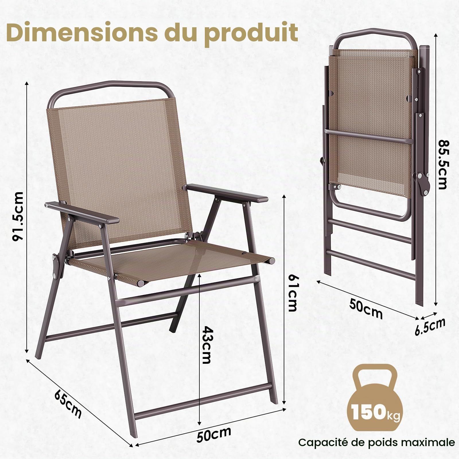 LIFERUN Lot de 2 Chaise de Jardin Exterieur, Chaise Pliante Camping