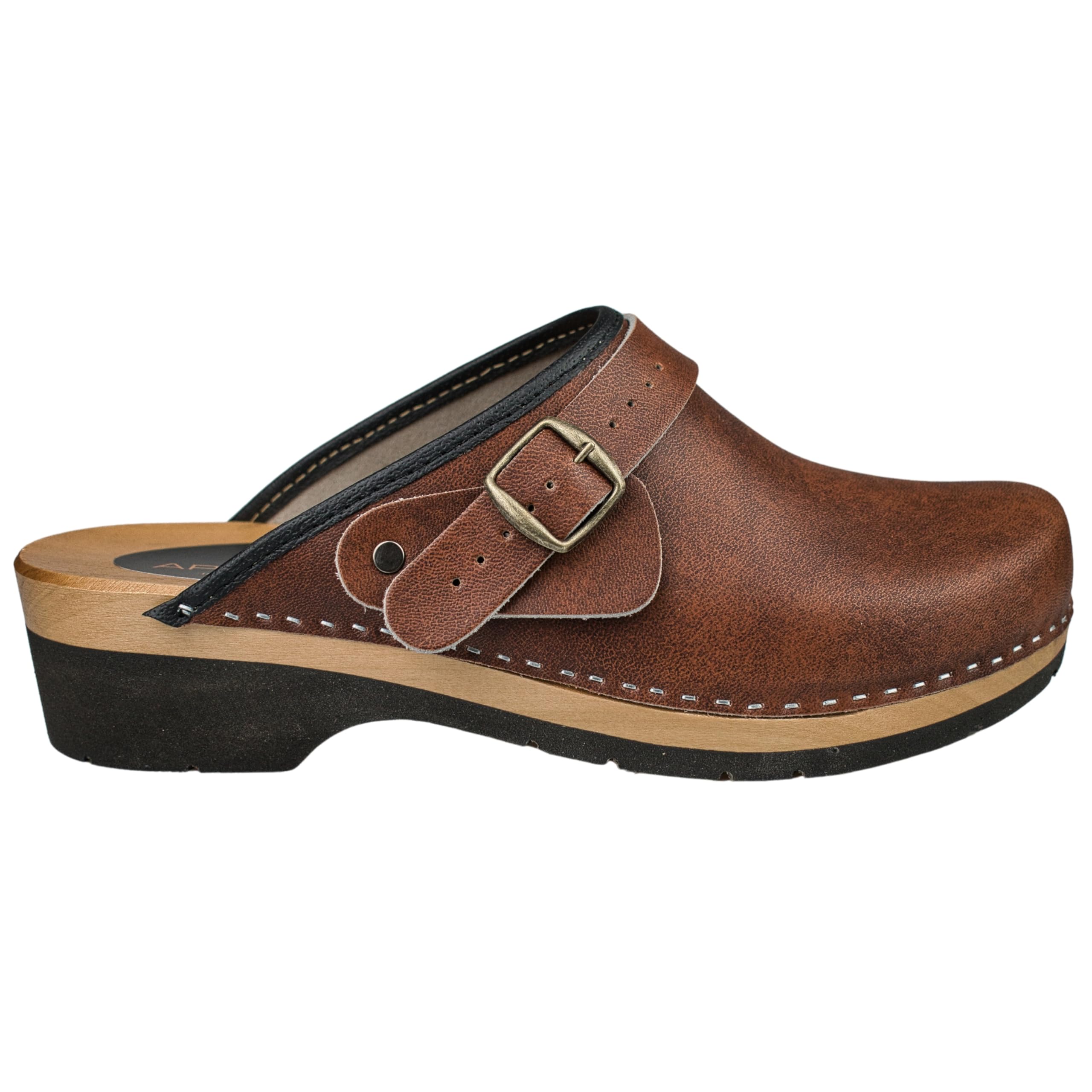 APREGGIO Zoccoli in Legno da Uomo – Scarpe in Legno in Pelle – Pratici Zoccoli da Giardino – Clogs ergonomici in Pelle da Uomo