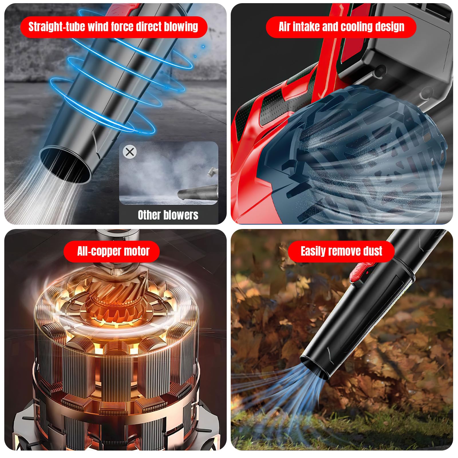 Souffleur Batterie 21 V, Souffleur de Feuilles sans Fil avec Batterie Et Chargeur, 6 Vitesses, 210 km/h,Souffleur Feuille Puissant pour Jardin, Entretien de la pelouse et déneigement (2*Batterie)
