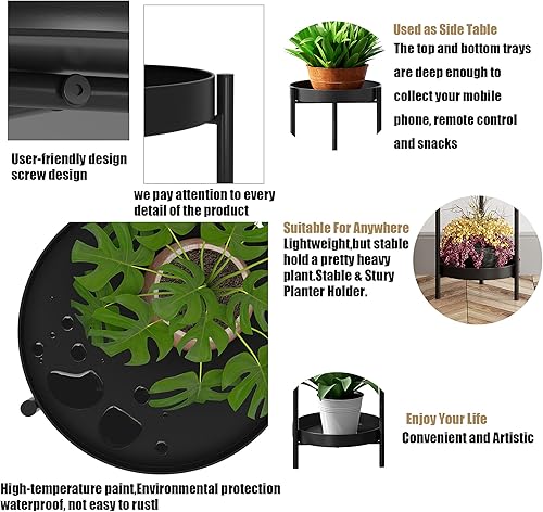 Miniatura 5 de Fashionoda Soporte de metal para plantas de flores de 2 niveles, con 2 pantallas extraíbles para interiores o exteriores, exhibición de macetas