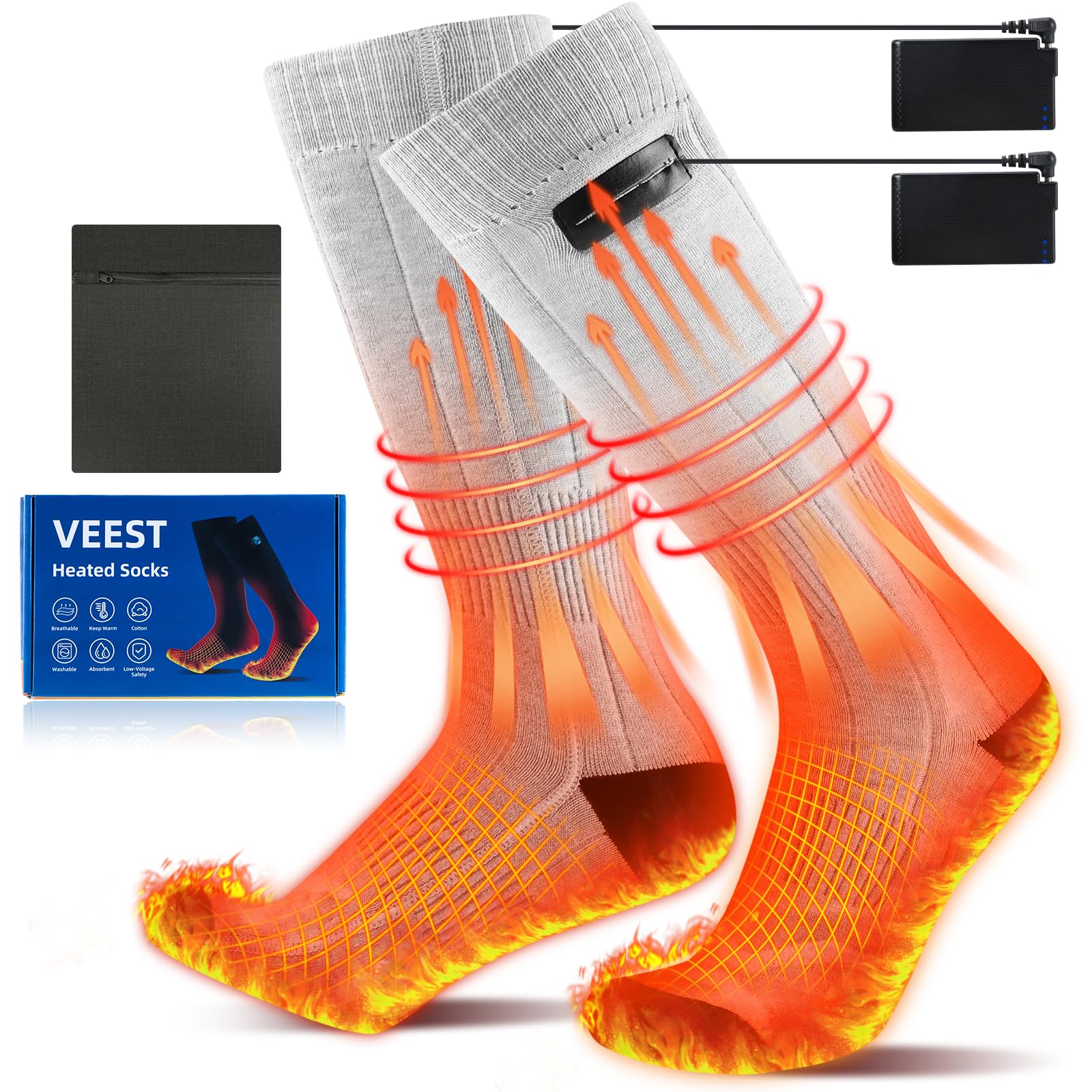 Heated Socks for Men Women, 5000mAh Rechargeable Washable Battery Operated Heating Socks, Electric Foot Warmer Thermal Socks for Hunting Camping Skiing Sports Outdoors-picture-47