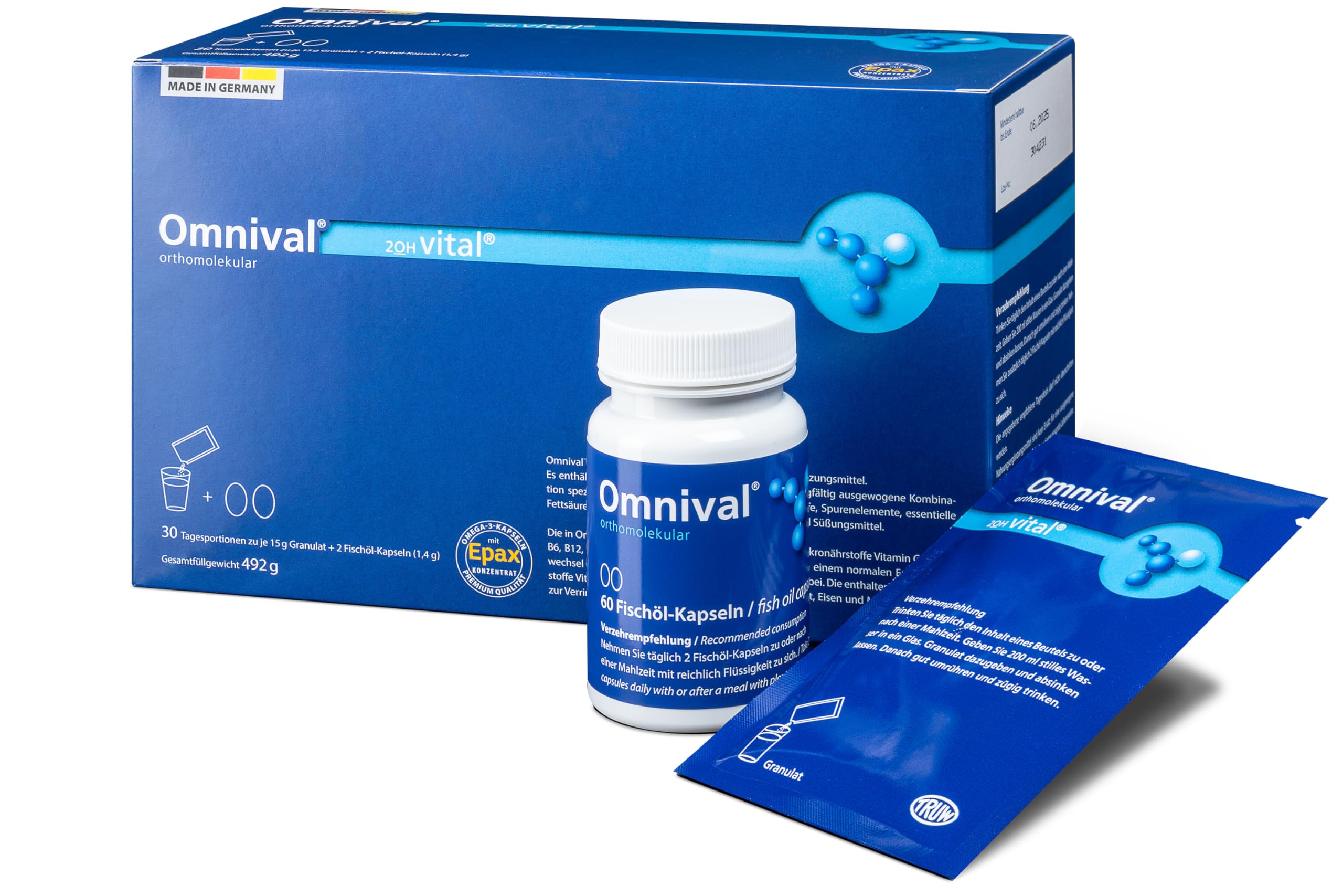 Vital - Granulat & Fischöl Kapseln, Vitamin-Mineralstoff | Immun Komplex gegen Müdigkeit und Erschöpfung, Orthomolekulares Nahrungsergänzungsmittel, Immunsystem (30 Tage)