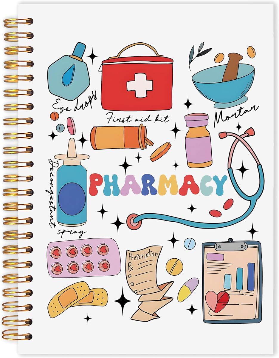 Cuaderno en espiral para enfermeras de farmacia, cuadernos de diario para regalos de técnicos de farmacia, diario de regalos para personal médico para escribir, cuadernos de regalo para farmacéuticos para tomar notas, 5,5 x 8,3 pulgadas