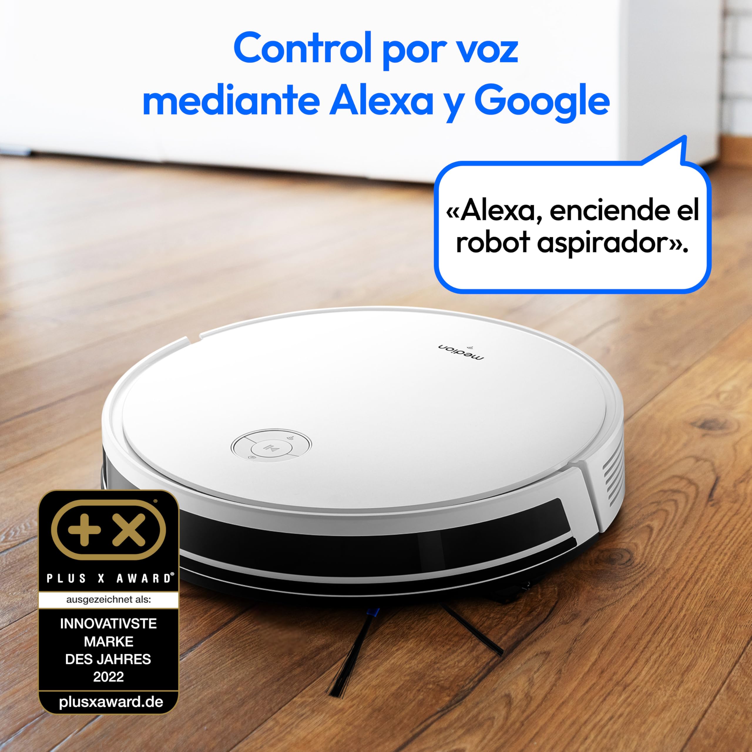 MEDION Robot Aspirador con navegación Inteligente S35 (App y Control por Voz, 4000 Pa de Potencia de aspiración, navegación giroscópica en líneas S sistemáticas, detección de alfombras