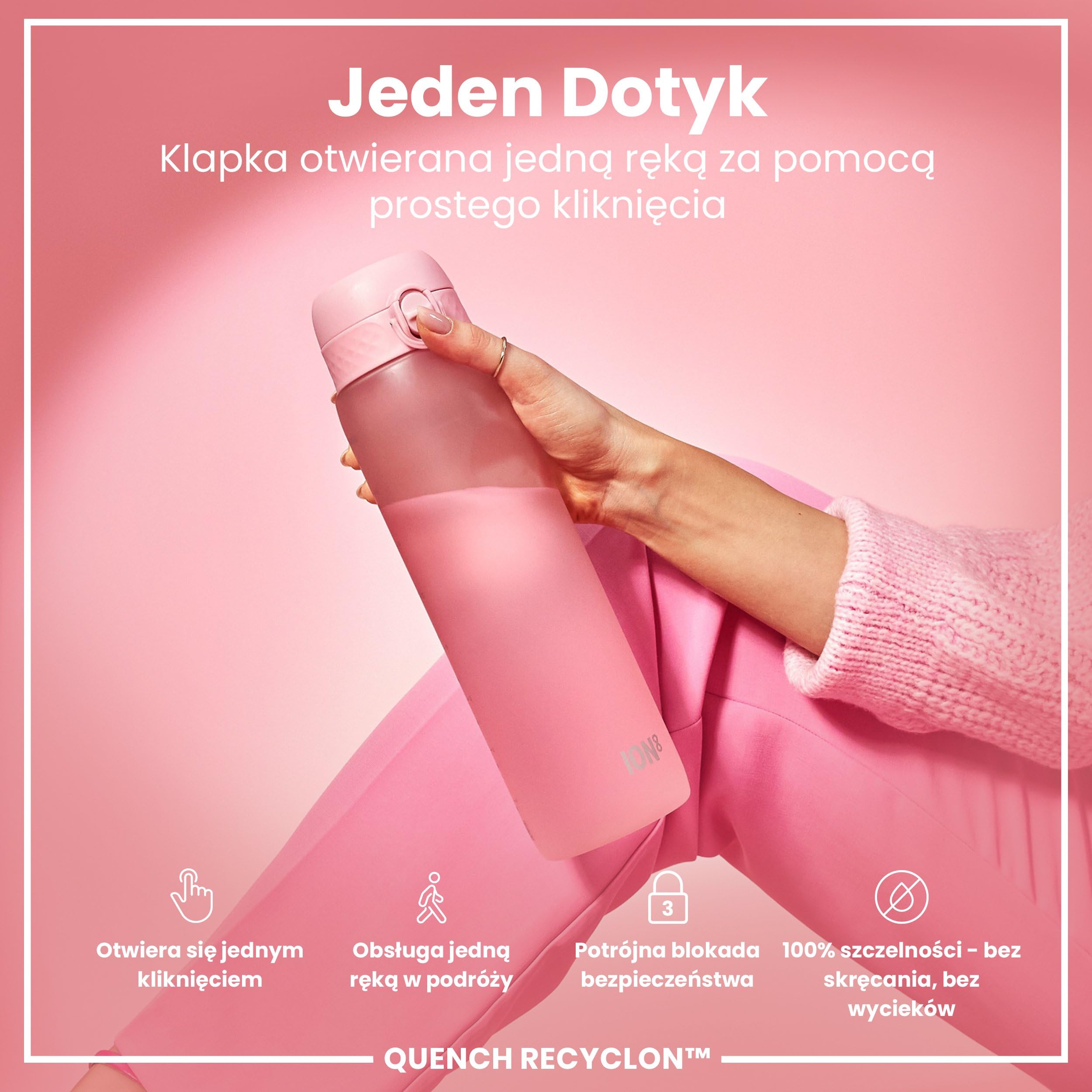ION8 Butelka na Wodę 1 Litra, Szczelna, Łatwe Otwieranie, Uchwyt do Przenoszenia, Szybki Przepływ Płynu, Można Myć w Zmywarce, Bezpłatna BPA, Odpowiednia do Sportu i Siłowni, 1000 ml/32 oz, Jasny Róż