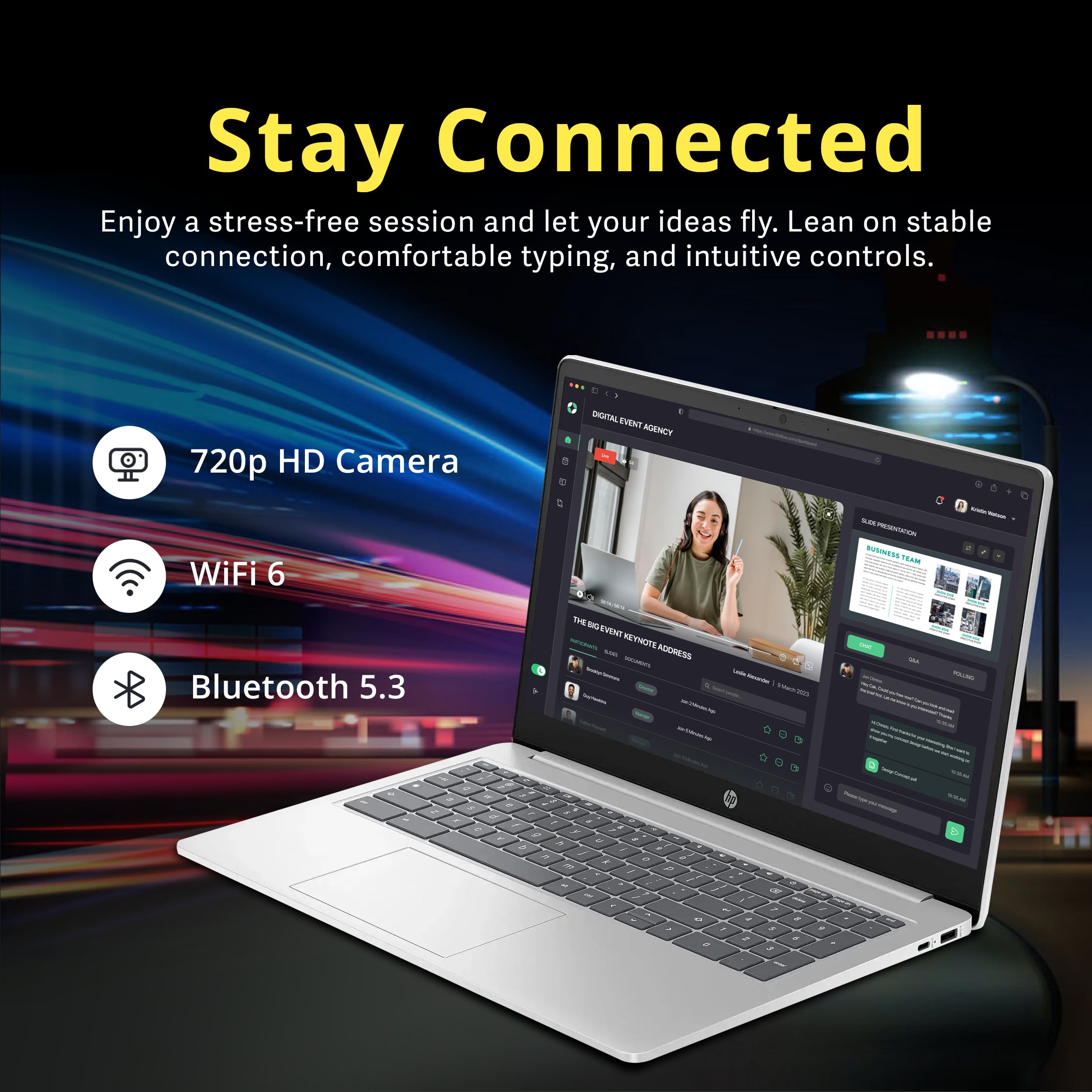 HP Computer portatile Chromebook HD antiriflesso da 15,6", Intel Pentium N200, LPDDR5 da 8 GB, memoria da 576 GB (64 GB eMMC + set docking station da 512 GB), grafica Intel UHD, Num Pad, fotocamera