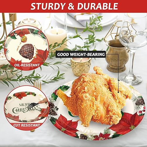 Miniatura 5 de 50 platos de papel ovalados de Navidad grandes de 11 pulgadas desechables para flores de pascua, platos de cena florales de invierno, bandeja de