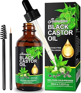 Jamaican Black Castor Oil, Castor Oil Organic Cold Pressed Unrefined, Pure Natural Castor Oil for Hair Growth, Eyelashes & Eyebrows, Deep Cleansing, Skin & Scalp Moisturizer, Nail Care Grow, 60ML