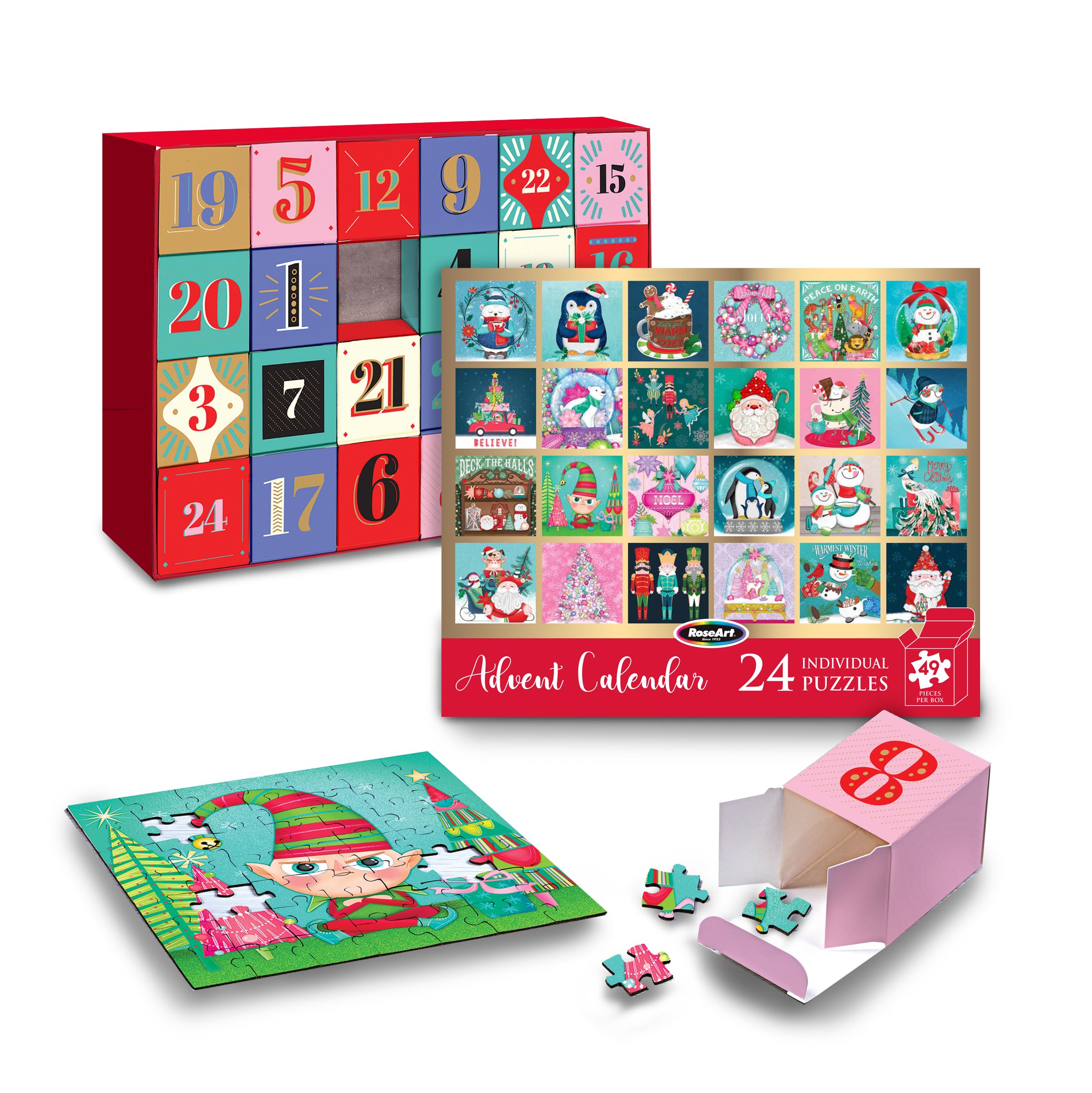 RoseArt Holiday Advent Calendar 2026 Jigsaw Puzzle | 5" x 5" Puzzles, 24 Individual Puzzl…