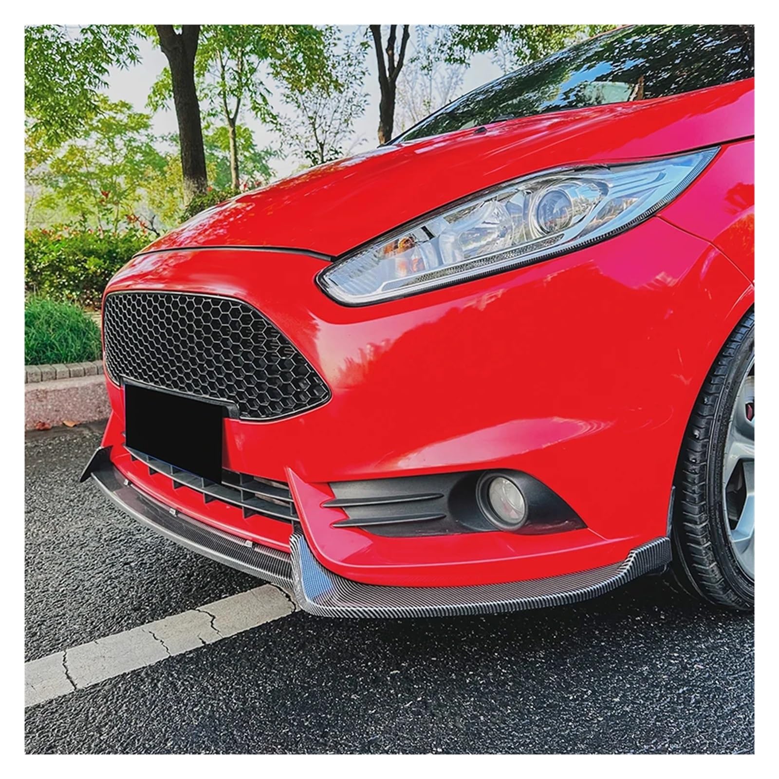 MCSTYEWR Przedni zderzak samochodowy kompatybilny z Fordem Fiesta ST MK6 2012-2017, spoiler, osłona na, zestaw karoserii, akcesoria samochodowe, części zewnętrzne(Carbon Look)