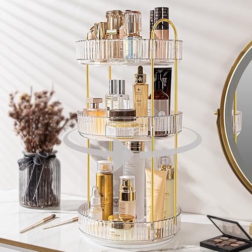 Weidace Organizador de maquillaje giratorio de 360 grados para tocador, organizador de encimera de baño, organizador de perfumes giratorio, alta
