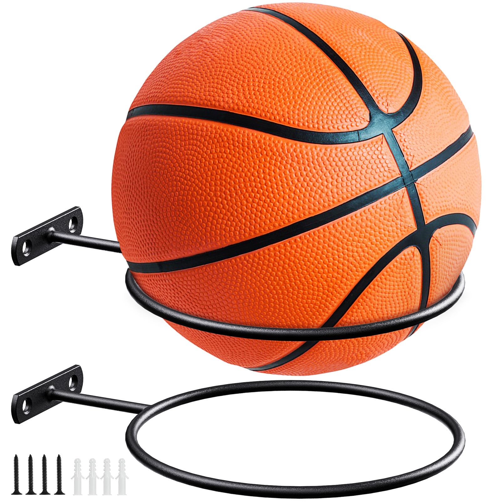 QTJUST Mounted Ball Wall Storage Display Universal Ball Rack Metal Black Rack Holder Space Saver for Basketball Football Volleyball Soccer Storage