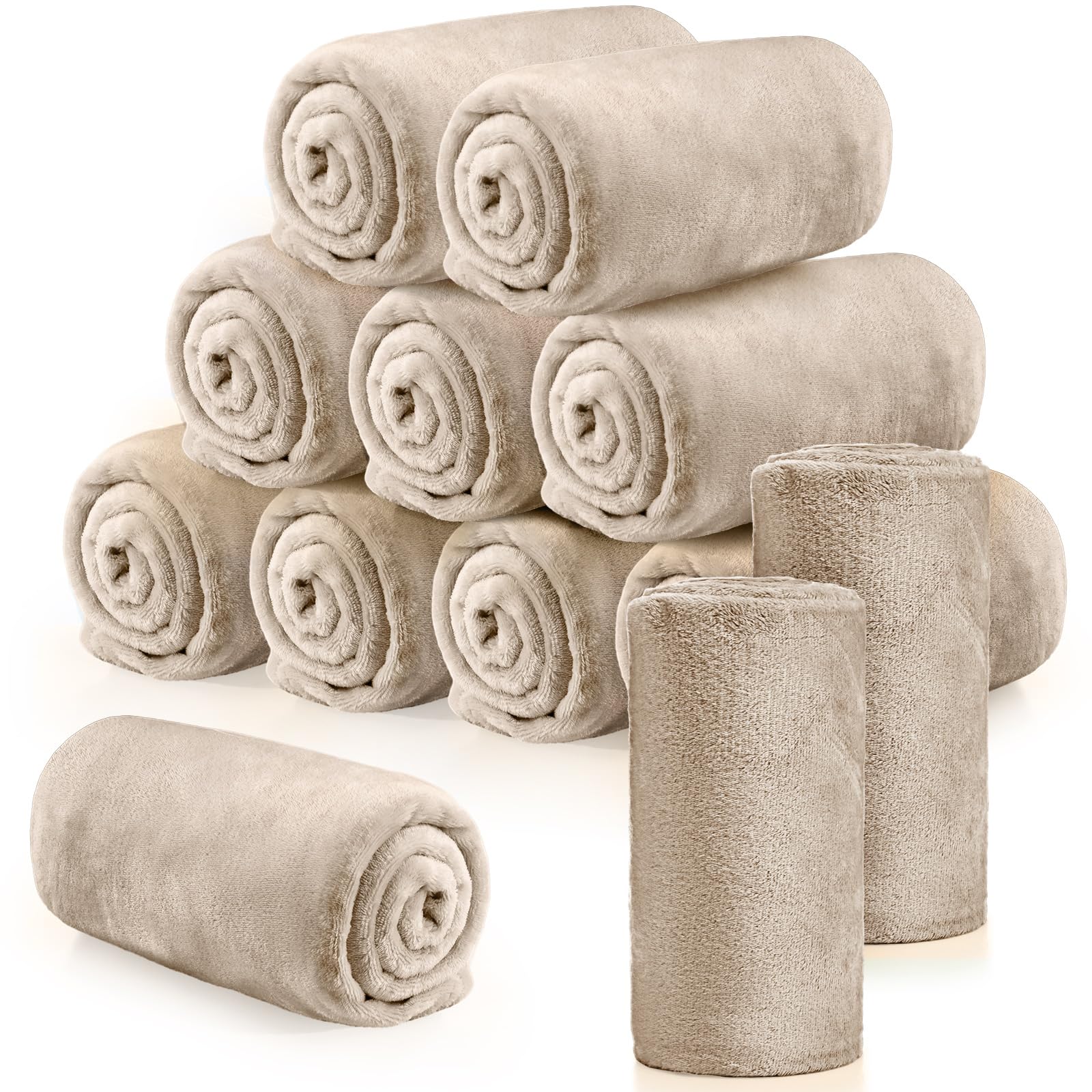 Photo 1 of Tinideya 12 Pcs Flannel Fleece Throw Blanket Bulk 50 x 60 Inch Soft Fleece Blanket Warm Throw Blanket Coral Blankets for Couch Sofa Home Wedding Gifts Season (Khaki)