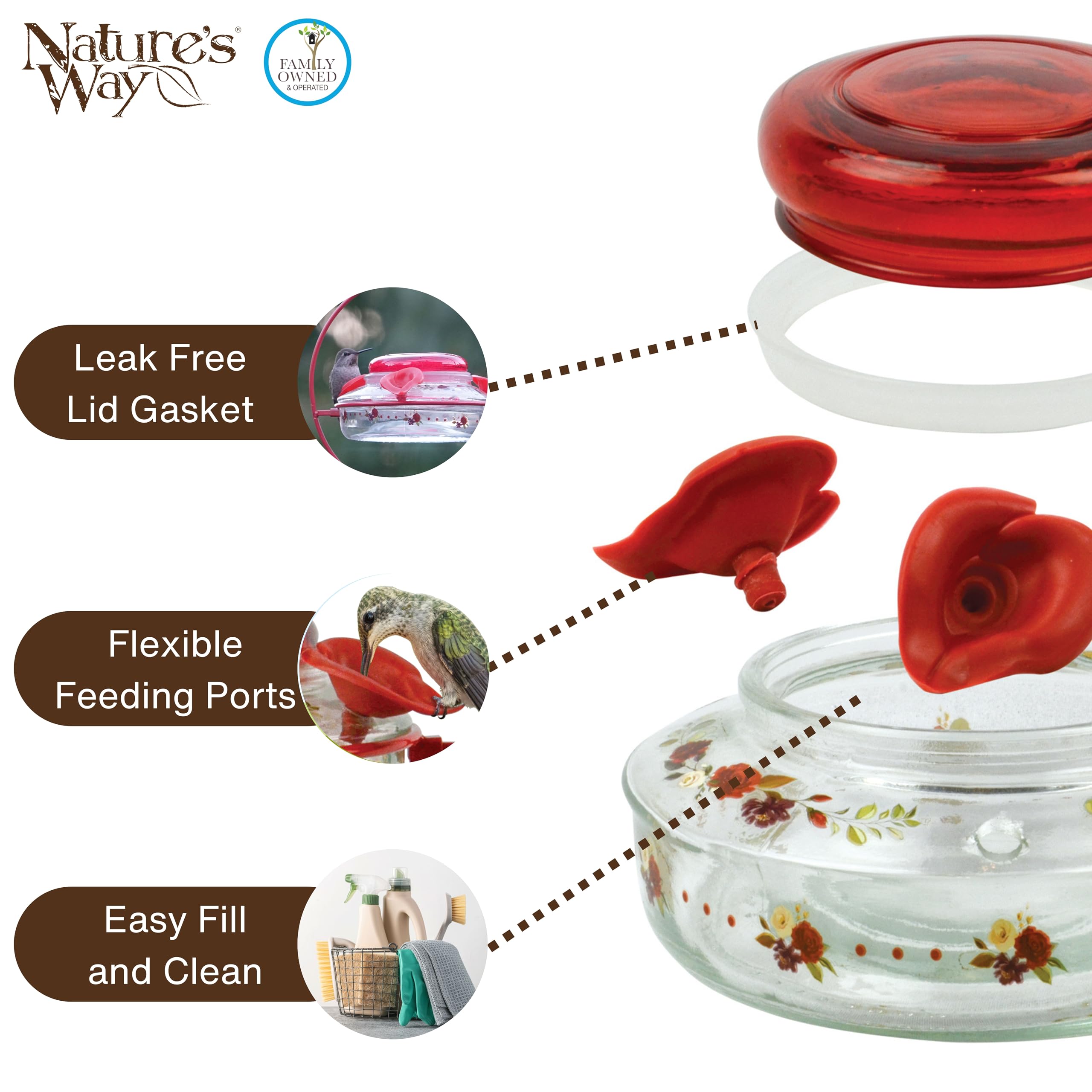 Naturesroom Kolibri-Futterstation – Mit Nektar-Motiv & Sitzstange | Bienen- & Ameisensicher | Inkl. Nektar-Packung