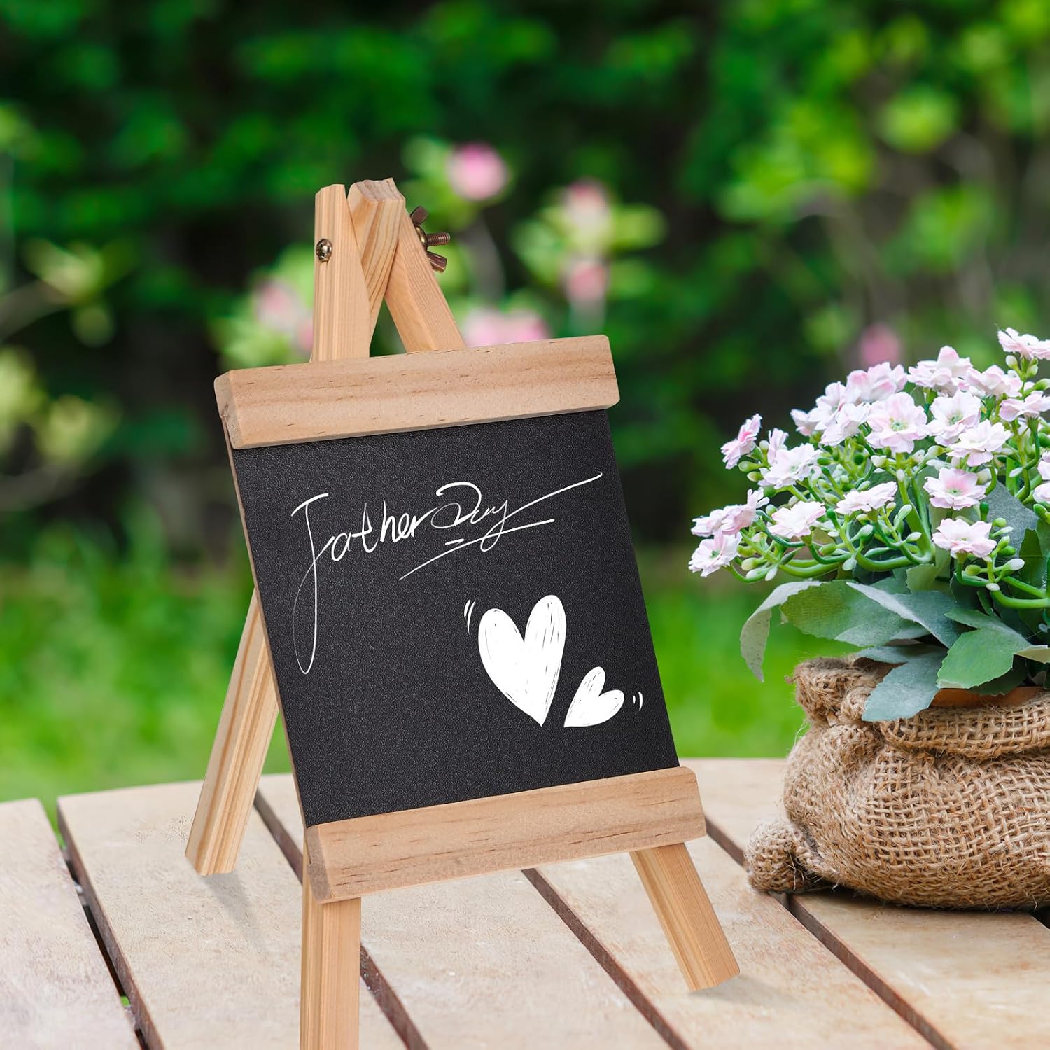Reusable Small Wooden Chalkboard Sign, 12x23cm Beige Tabletop Board | Portable Stand Support, Easy to Clean Surface, Home and Special Occasion