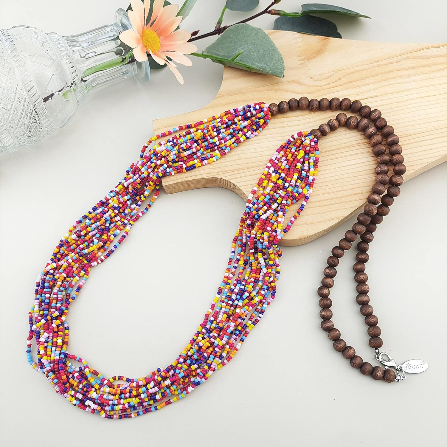 Bocar Long Multiple Row Handmade Beaded Statement 33" Necklace for Women with Gift Box - Image 3