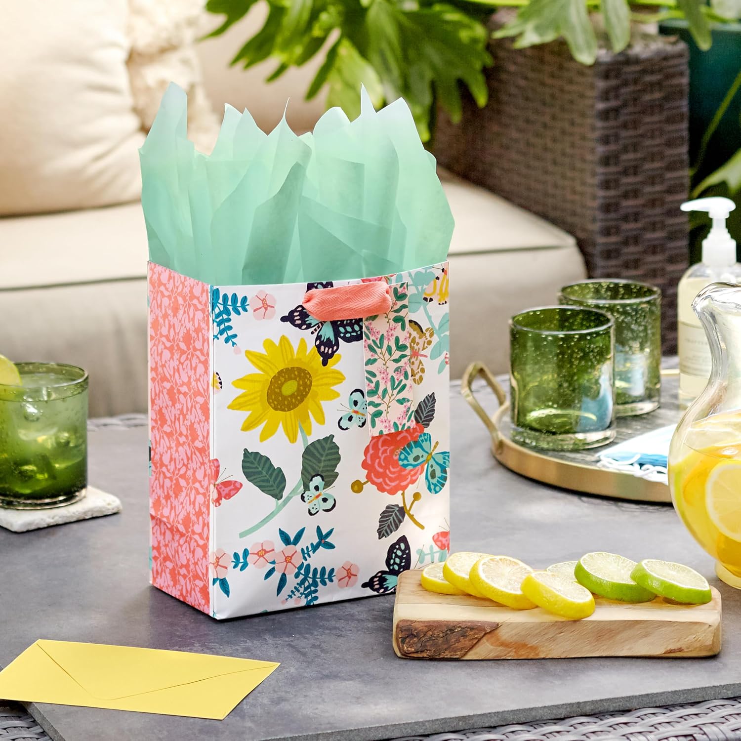 Hallmark 9" Medium Gift Bag with Tissue Paper (Bright Flowers) for Valentine's Day, Easter, Birthdays, Bridal Showers, Weddings, Baby Showers, Mother's Day