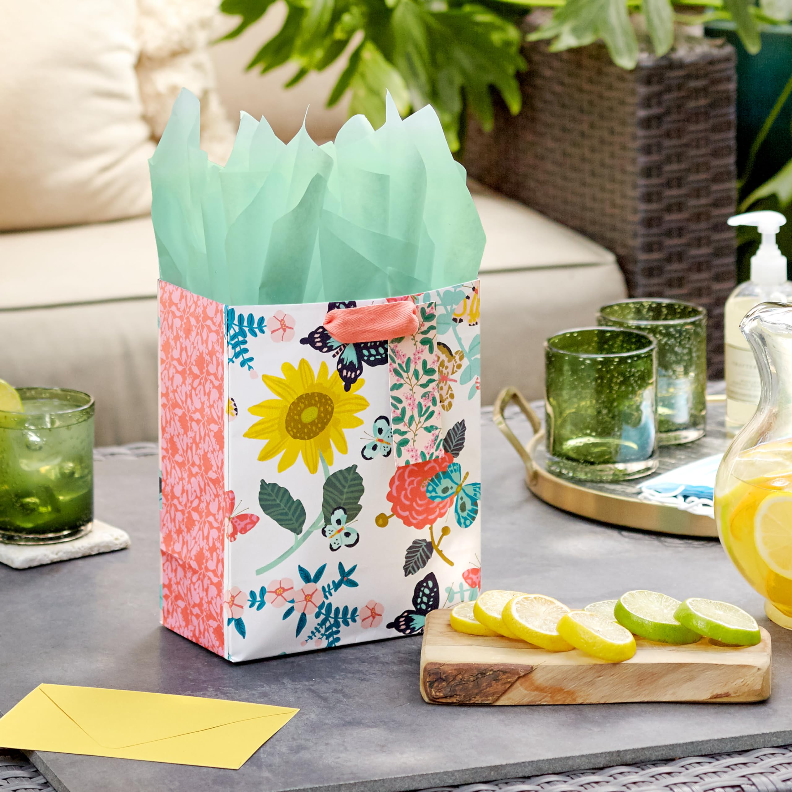 Hallmark 9" Medium Gift Bag with Tissue Paper (Bright Flowers) for Valentine's Day, Easter, Birthdays, Bridal Showers, Weddings, Baby Showers, Mother's Day
