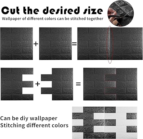 Miniatura 3 de 10 paneles de pared 3D negros, cobertura de 14.5 pies cuadrados, adhesivo imprimible con paneles de pared de espuma de polietileno autoadhesivos