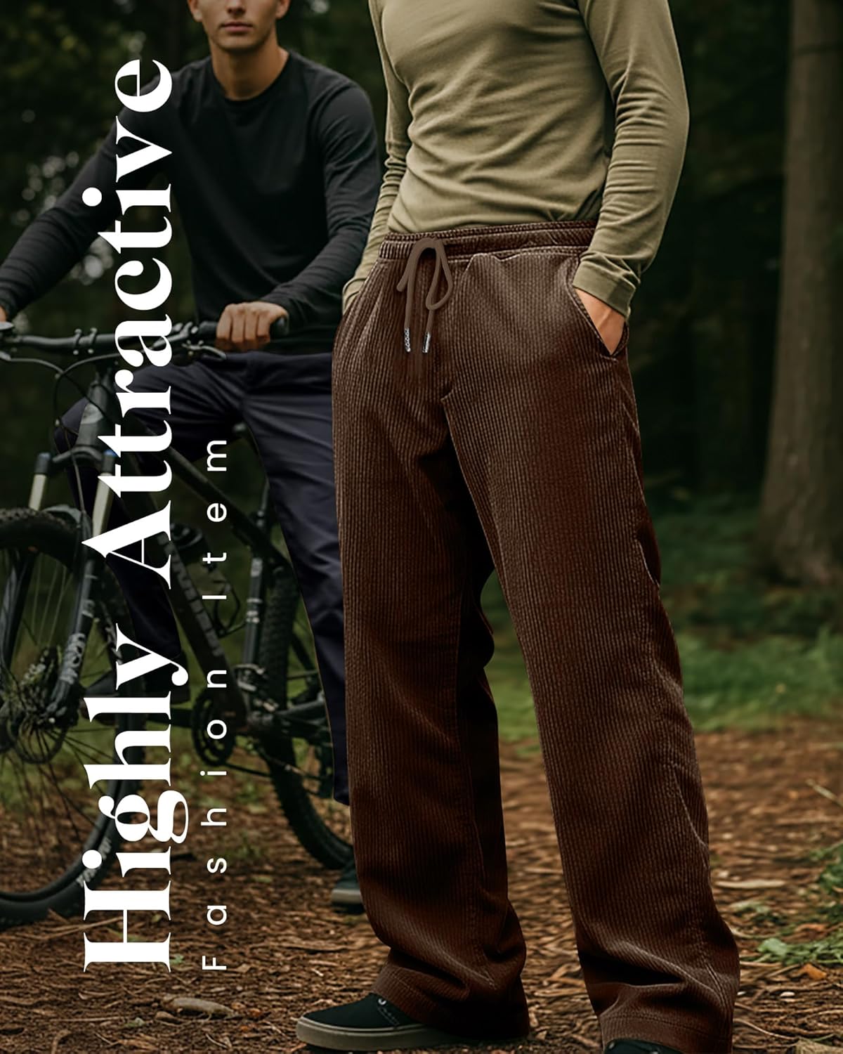 Neer 3 Pack Men's Corduroy Pants Causal Straight Leg Sweatpants Loose Drawstring Elastic Waist Baggy Lounge Pants Pockets - Image 6