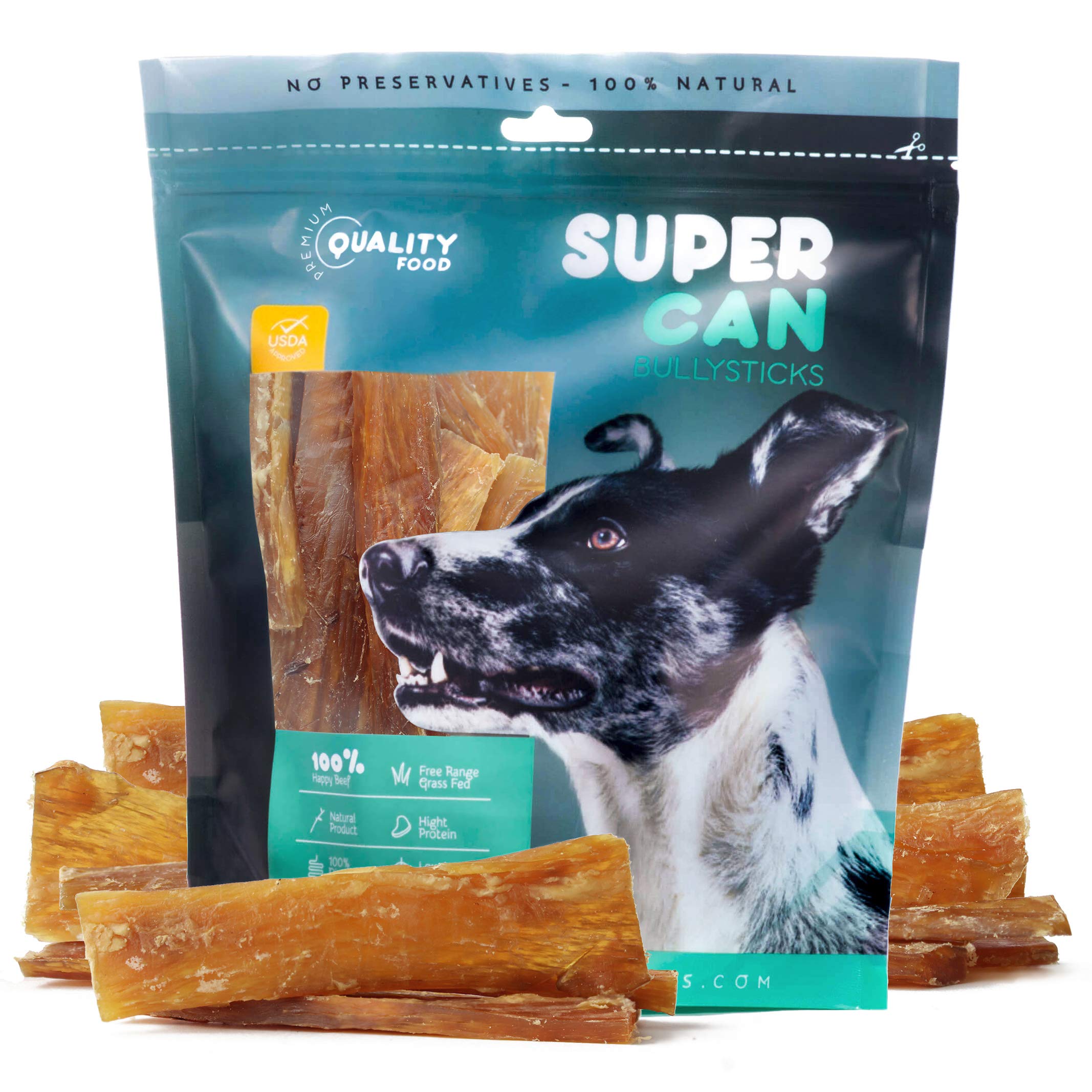 SUPER CAN BULLYSTICKS Beef Tendon Chews for Dogs (6'' Backstrap Sticks: 25 Count) | Natural Farm Raised Cattle Treats | Long Lasting as Bully Sticks |