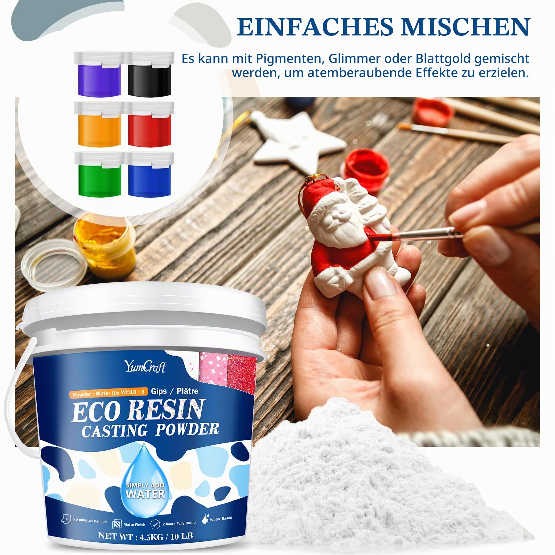Gießpulver Weiß 4.5kg Reliefgießpulver/Eco Resin Gipspulver Set - Gips zum gießen, Schnelle Aushärtung & 20-30 Min Entformung - Bastelmaterial für DIY, Modellbau, Dekorationen & Silikonformen