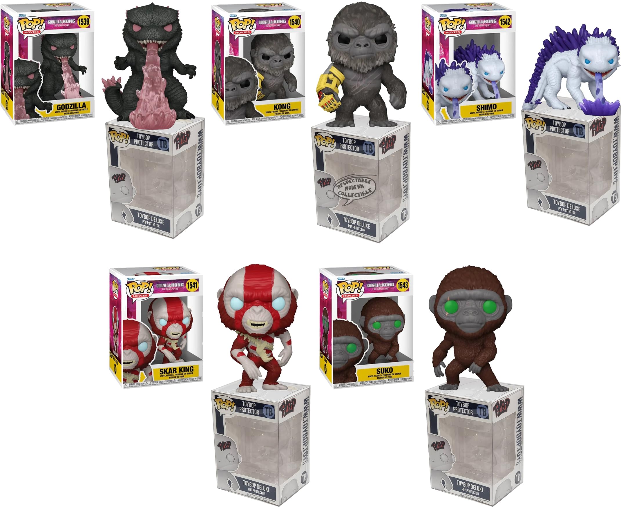 Funko Pop Godzilla x Kong: Das neue Imperium + Beschützer: Pop! Filme Vinyl Figur (Geschenkset gebündelt mit ToyBop Brand Box Protector Collector Case) (5er Set)