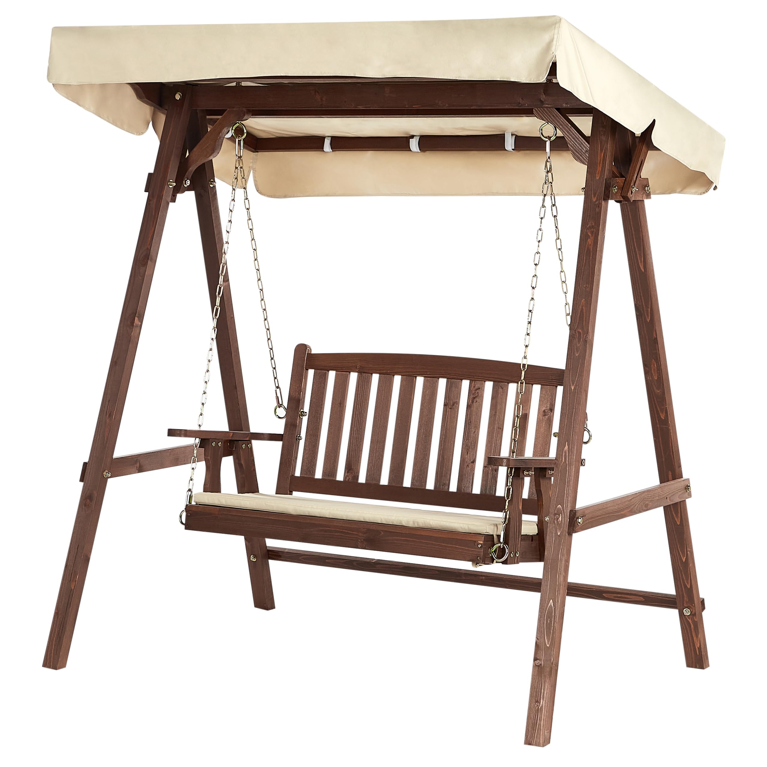 Dondolo da Esterno in Legno e Tessuto beige 2