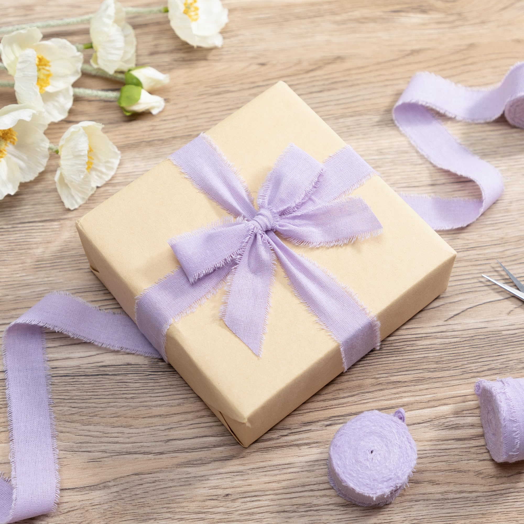 Keypan Cinta morada de 1 x 15 yardas con flecos deshilachados, cintas de algodón lavanda para envolver regalos, invitaciones de boda, ramo de flores, baby shower