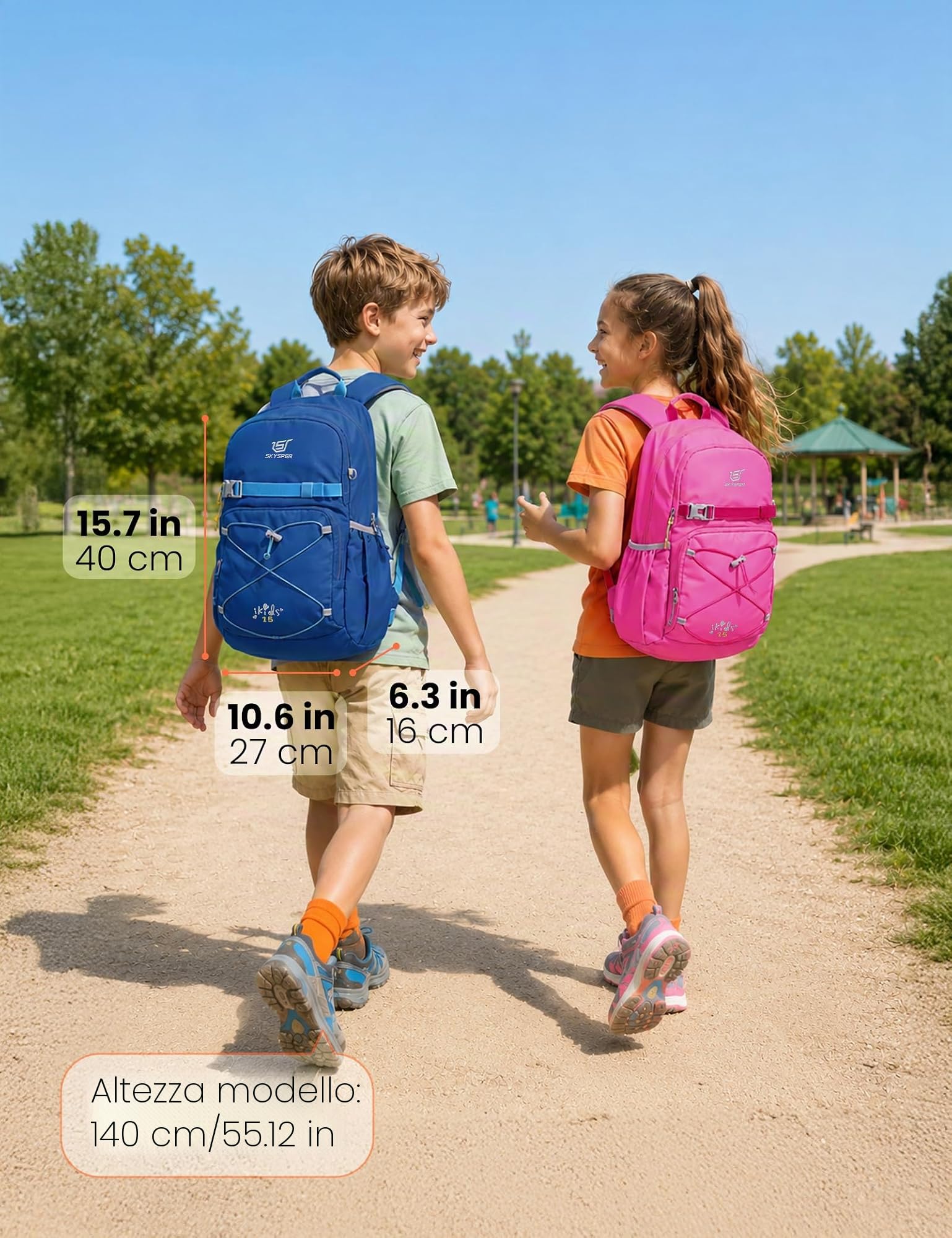 SKYSPER 15L Zaino per Bambini Scolastico Multiscomparti | Età 4-12 anni, per bambino e bambina, ideale per gite, asilo e viaggi, scomparti multipli, leggero e resistente