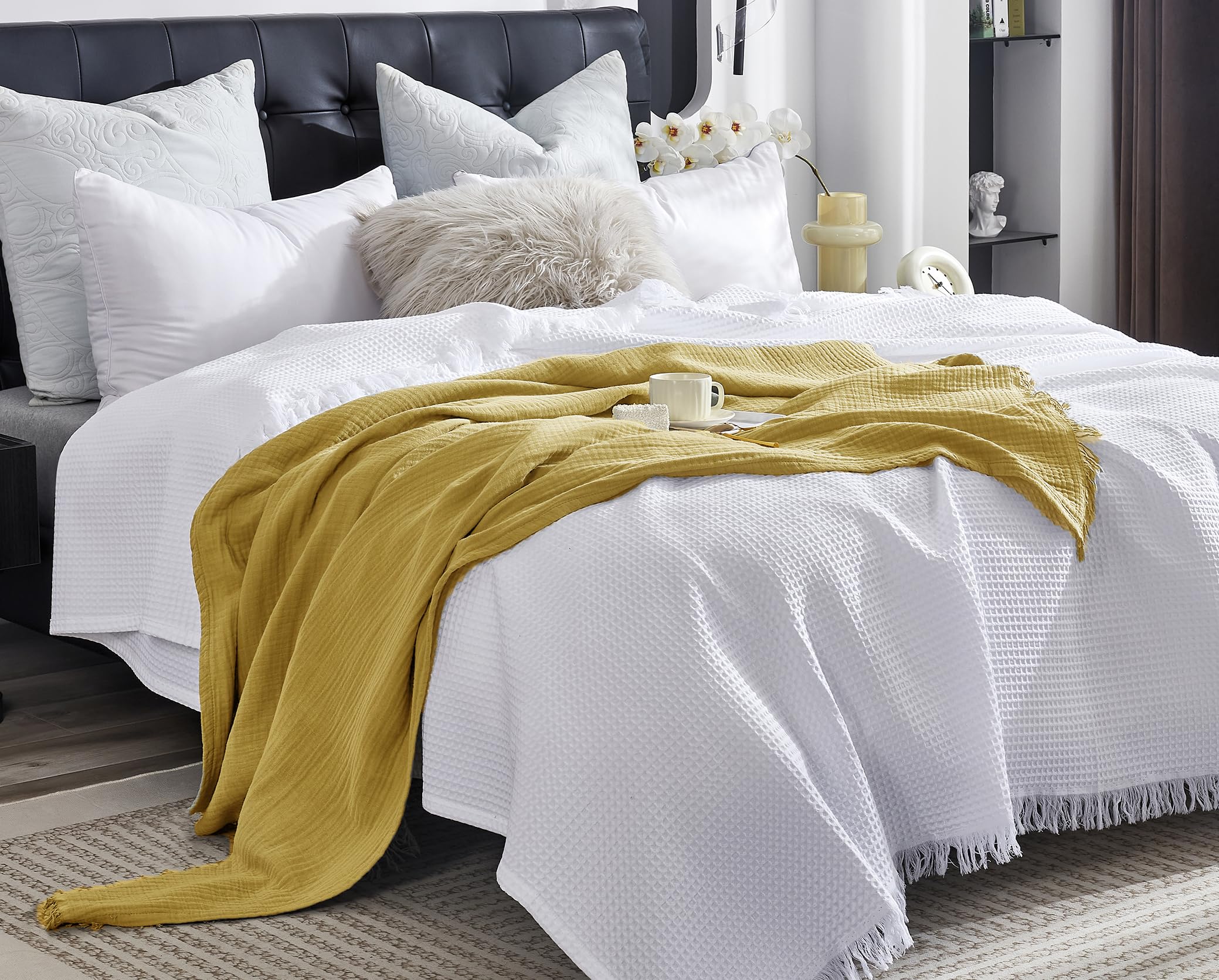 KyraHome100% Organic Cotton 55"x60" Muslin Throw Blanket for Couch Adults Pre-Washed Plant & Hand Dyed Breathable Soft, Cozy - Image 4