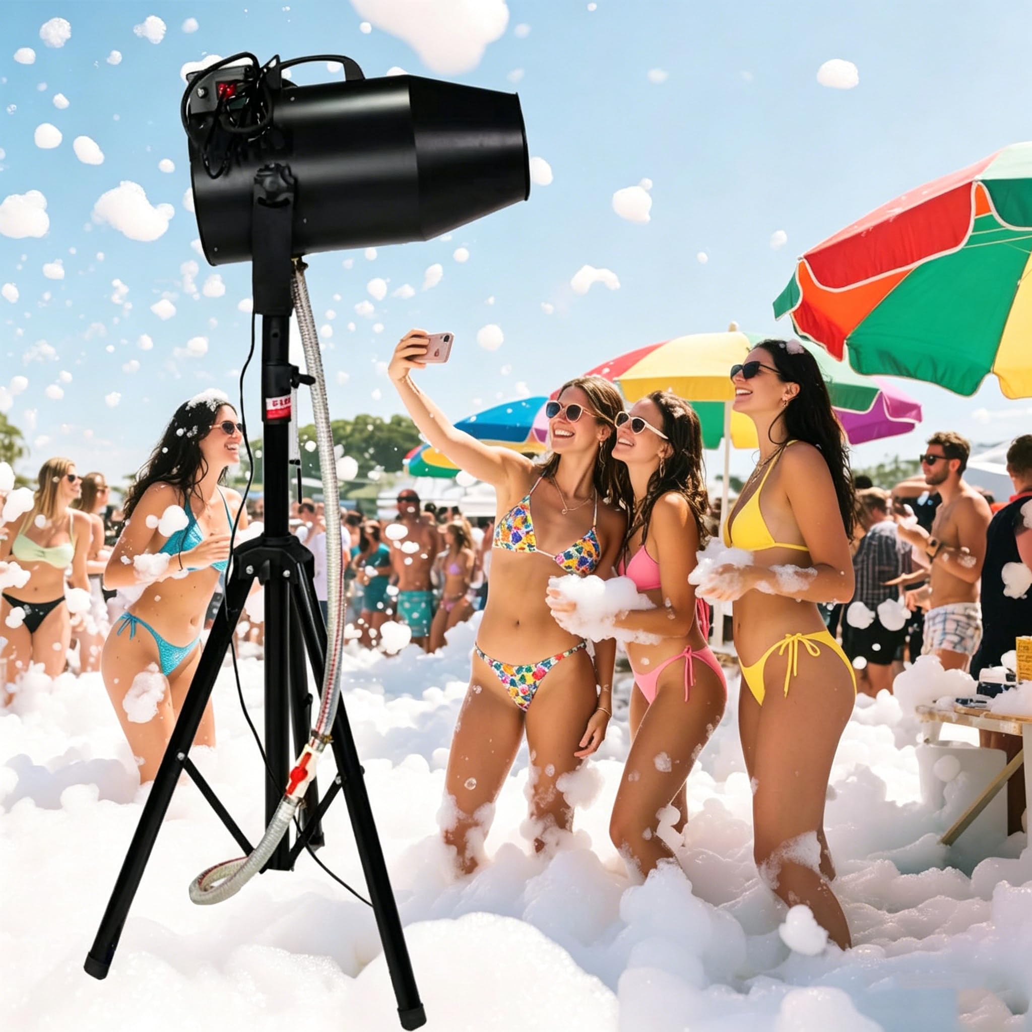 JozyJul Stage Effect Jet Foam Machine,1000W Large Stage Foam Machine for Outdoor Parties, Shaking Head Jet Bubble Machine with 6-10M Distance and 80㎡ Coverage
