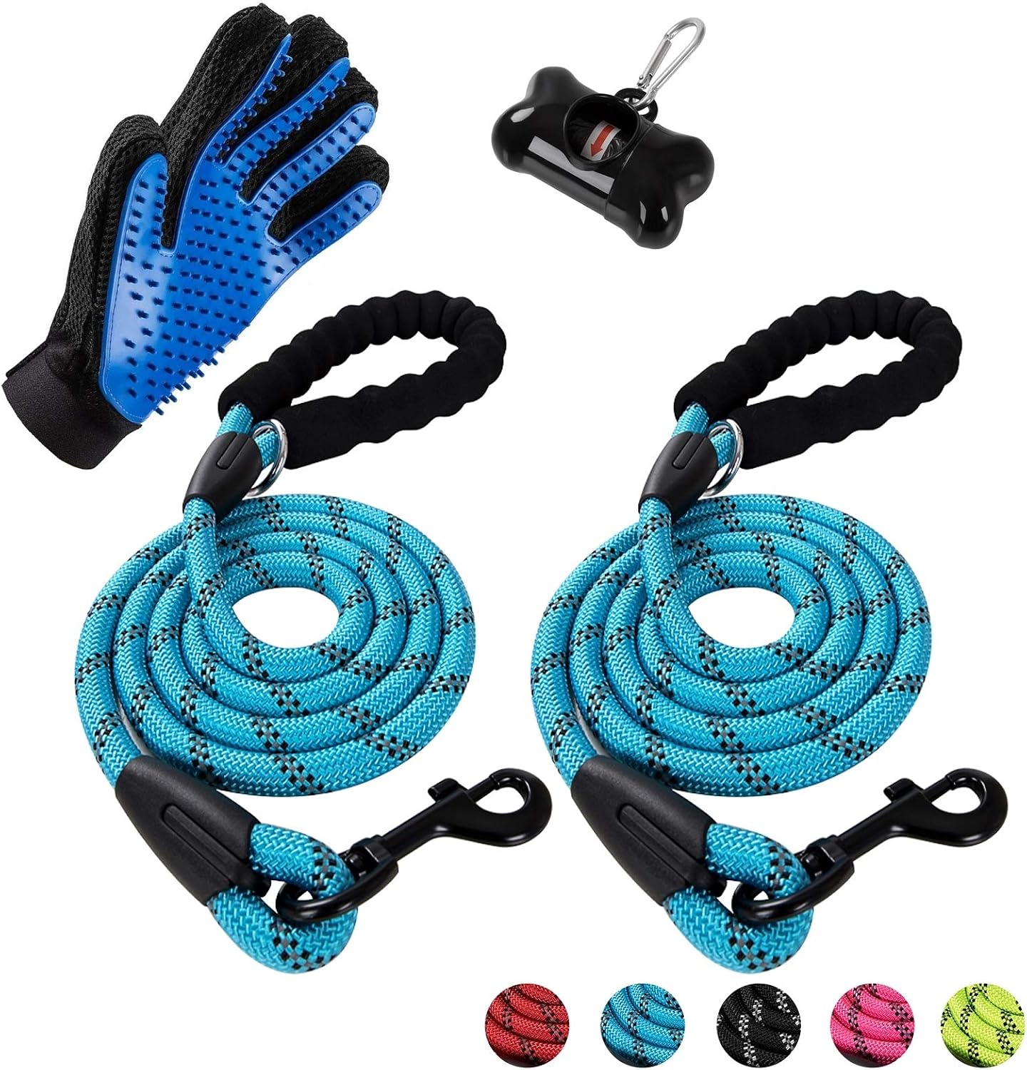 Poohoo 2 Pack Dog Leashes, 5 FT Heavy Duty Pet Leash with Comfortable Padded Handle and Highly Reflective Threads for Medium Large…