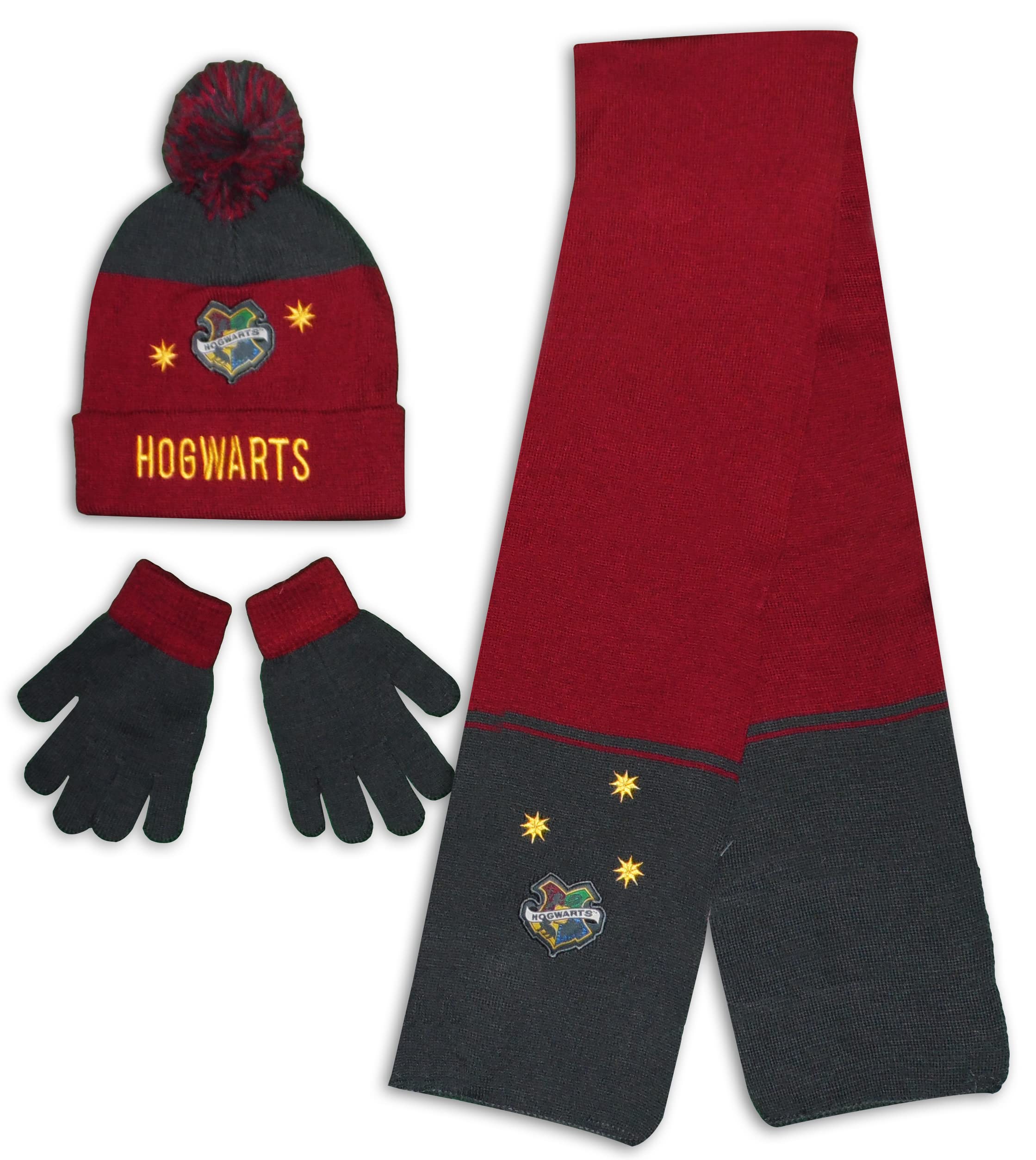 Harry Potter Kids Winter Hat Scarf and Gloves Set (Dark Red, 2-6 Years)