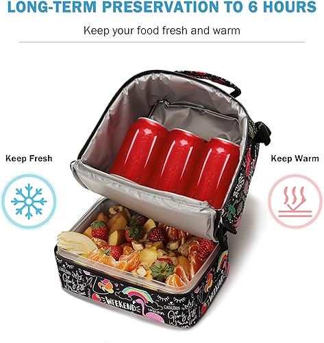 Miniatura 20 de Tilami - Bolsas de almuerzo con correa ajustable y cremallera aisladas, bolsas refrigerantes resistentes al agua, bolsas bento para niños y niñas