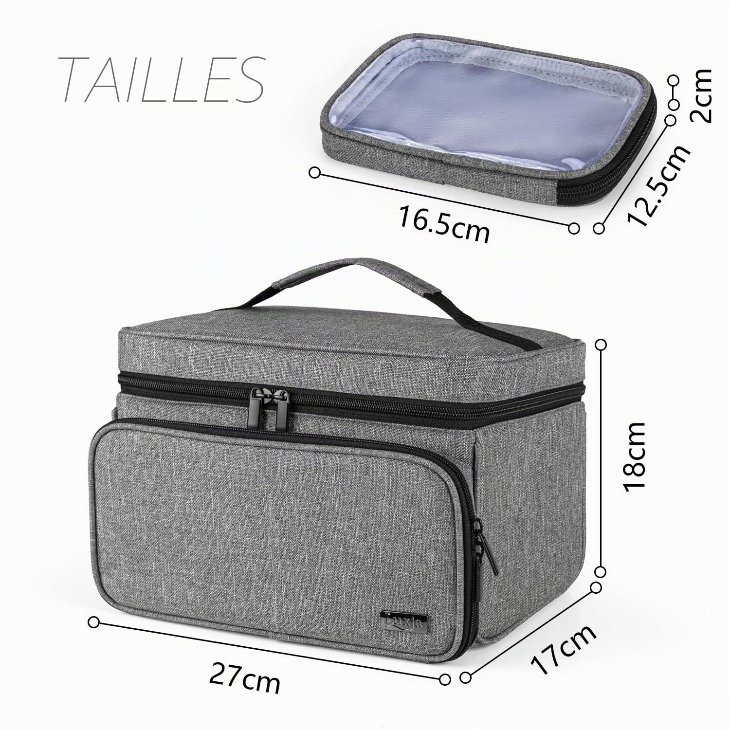Luxja Sac Rangement pour Kit de Couture, Boite de Accessoires de Couture avec 2 Poches Transparentes Détachables, Rangement Materiel a Couture, Gris (Sac Seulement)