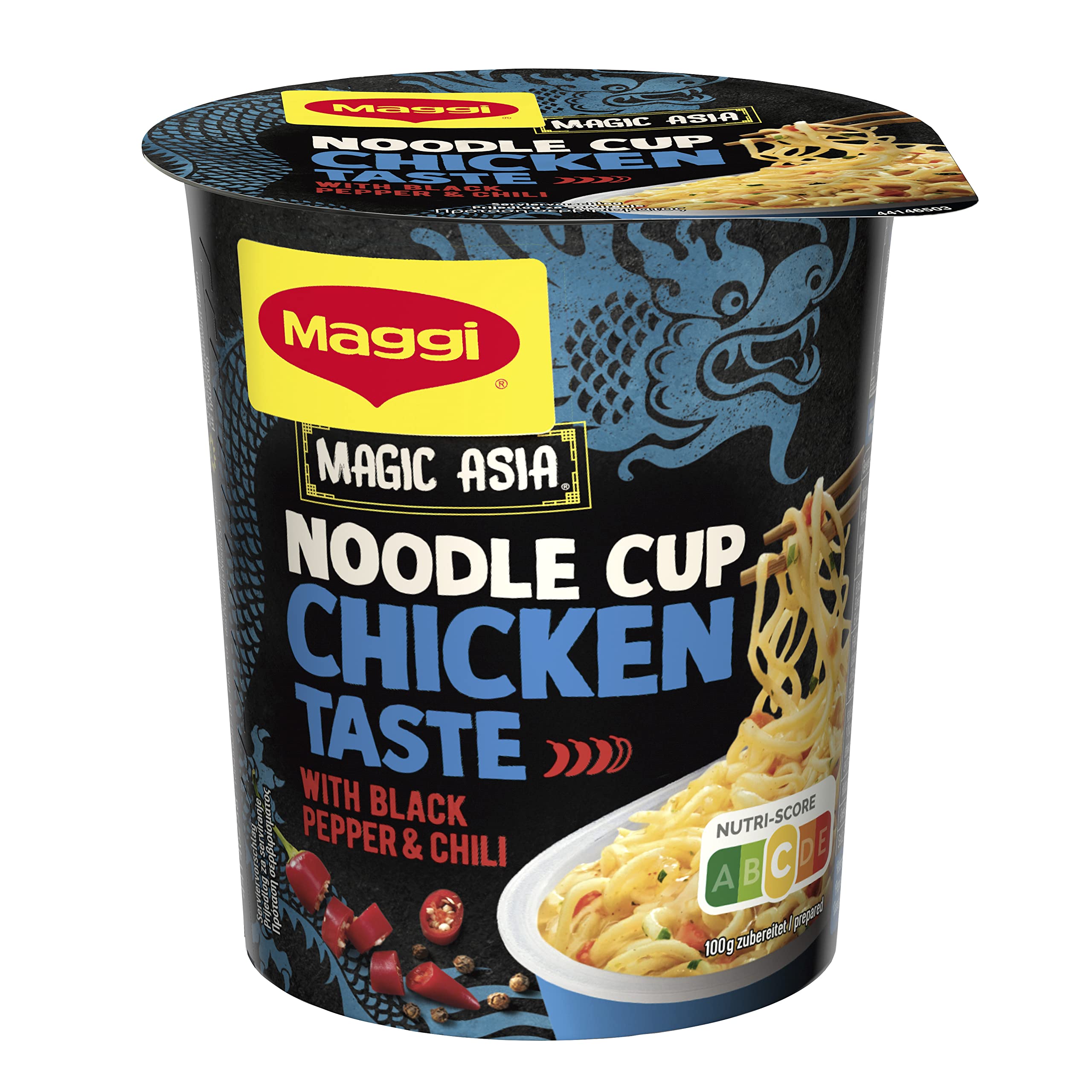 MAGGI Magic Asia Noodle Cup Chicken, Instant-Nudeln, asiatisches Fertiggericht, Hühnchen-Geschmack, mit Gemüse verfeinert, 32er Pack (8x63g)