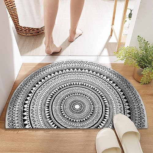 Miniatura 6 de Alfombra de baño bohemia de medio círculo, alfombras de baño bohemias semicírculas, antideslizantes, color negro, tapete medio redondo para baño y