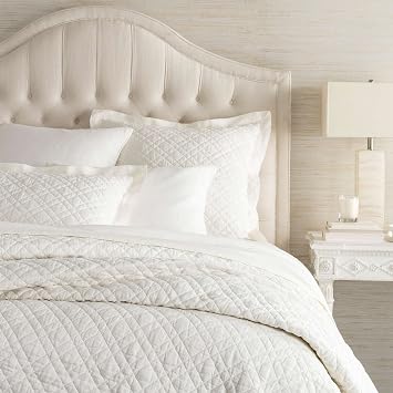 Pine Cone Hill Washed Linen Ivory Quilted Pillow Sham, Euro Size, Ivory Solid Pattern