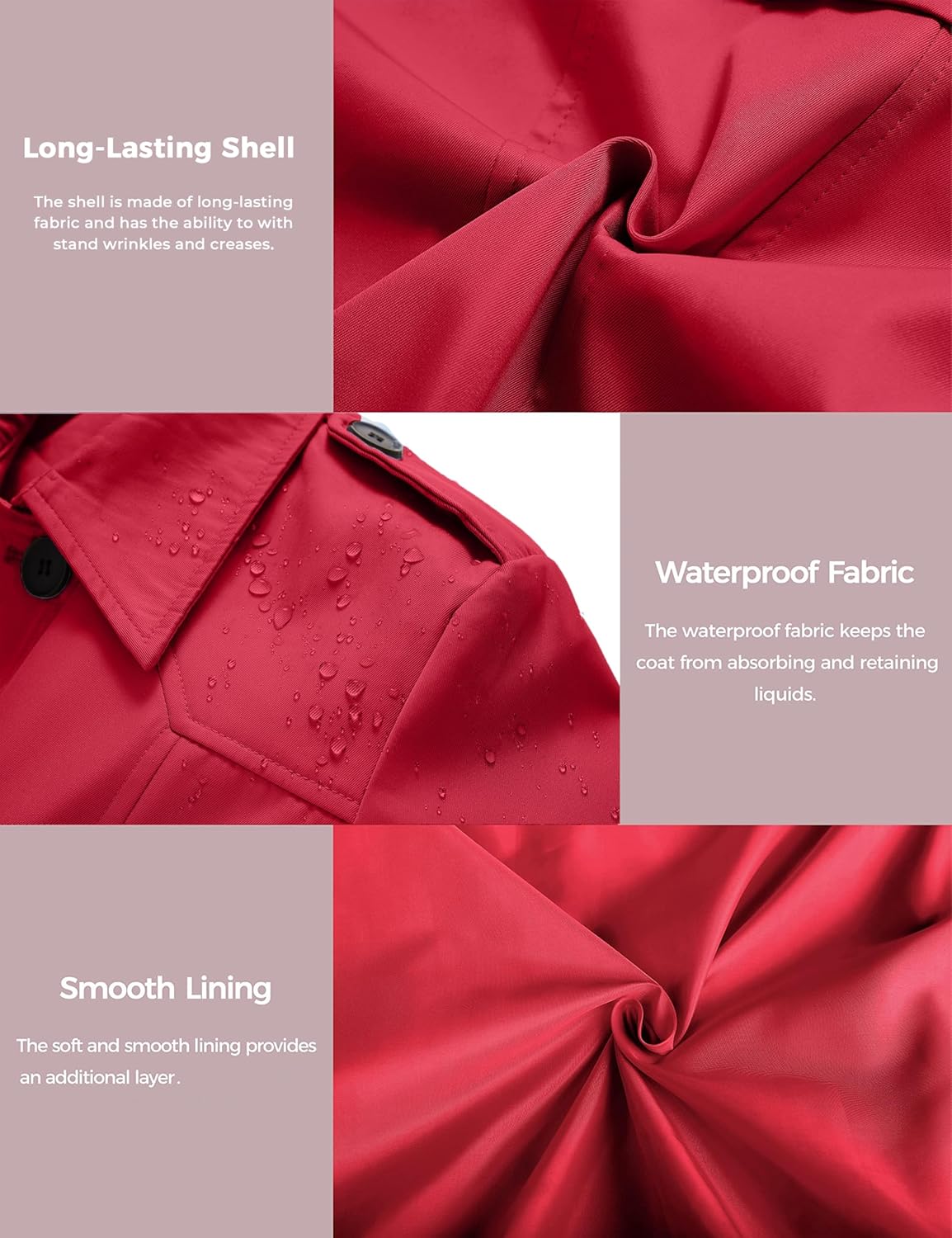 wantdo Women's Waterproof Trench Coat Classic Lapel Outerwear Coat with Belt - Image 6