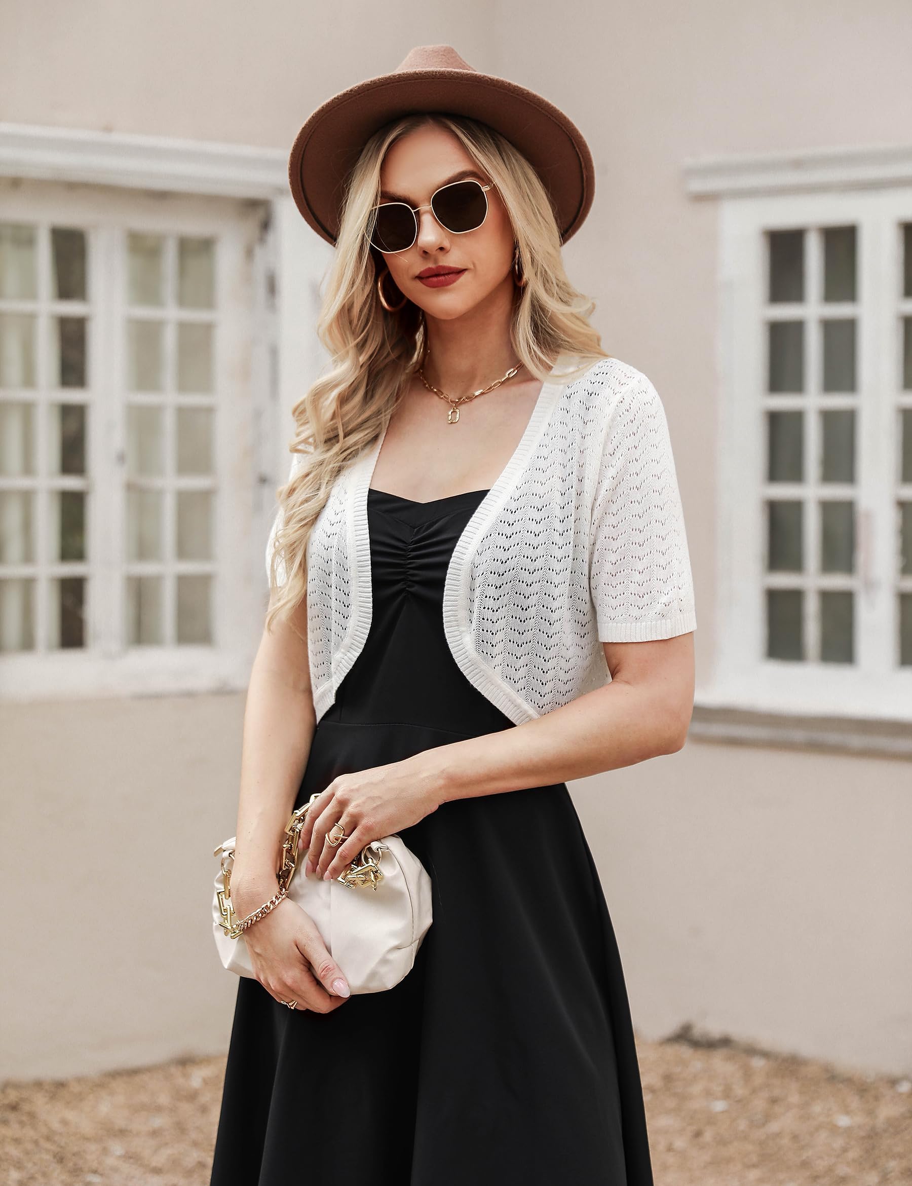 Totatuit Damen Bolero Festliche Kurze Elegante Strickjacke Baumwolle Leicht Kurzarm Sommerjacke für Party und Hochzeit