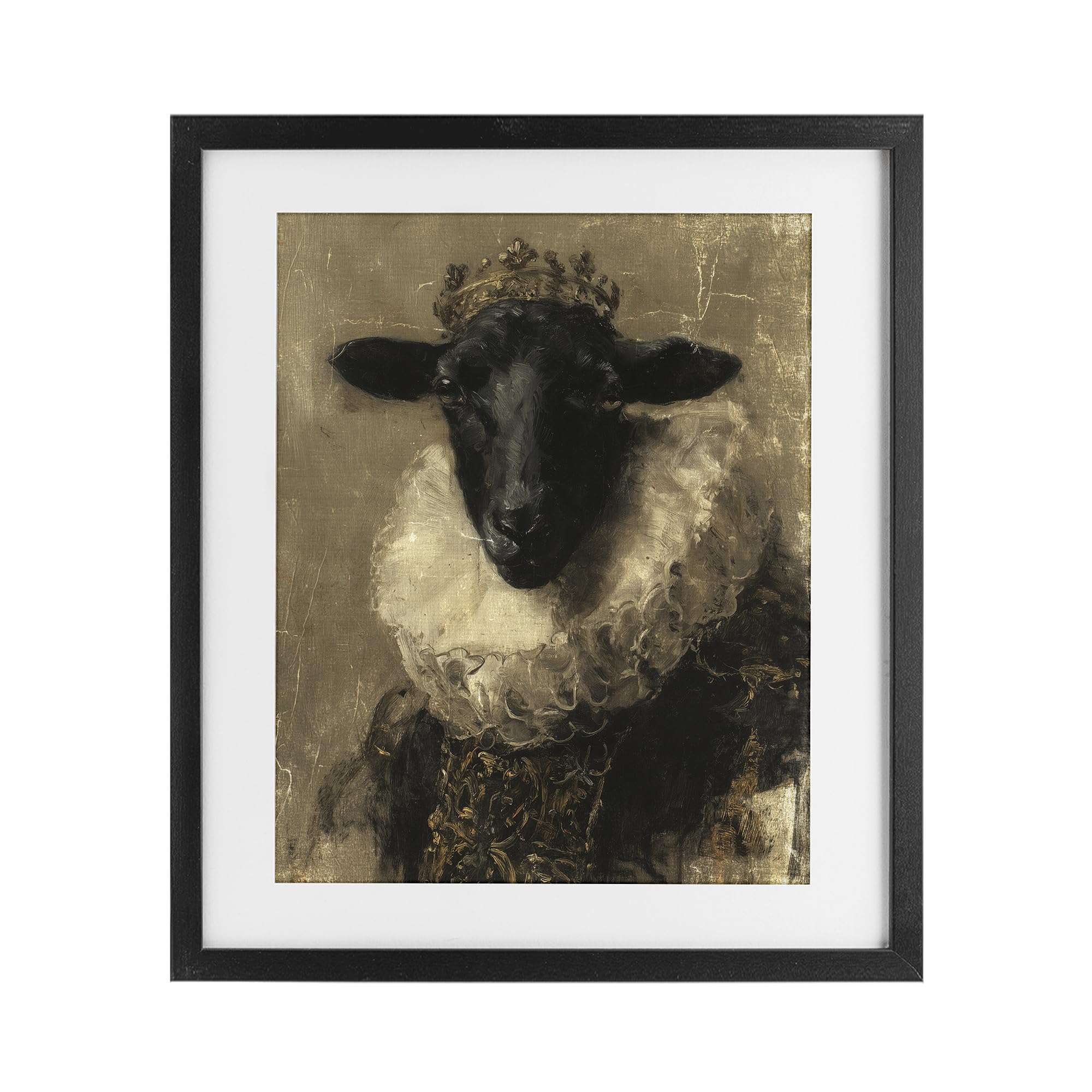 Stupell Industries Midnight Black (Textured) Noble Ram Portrait Gothic Animal, 13 X 16 Inch Framed Print Under Glass