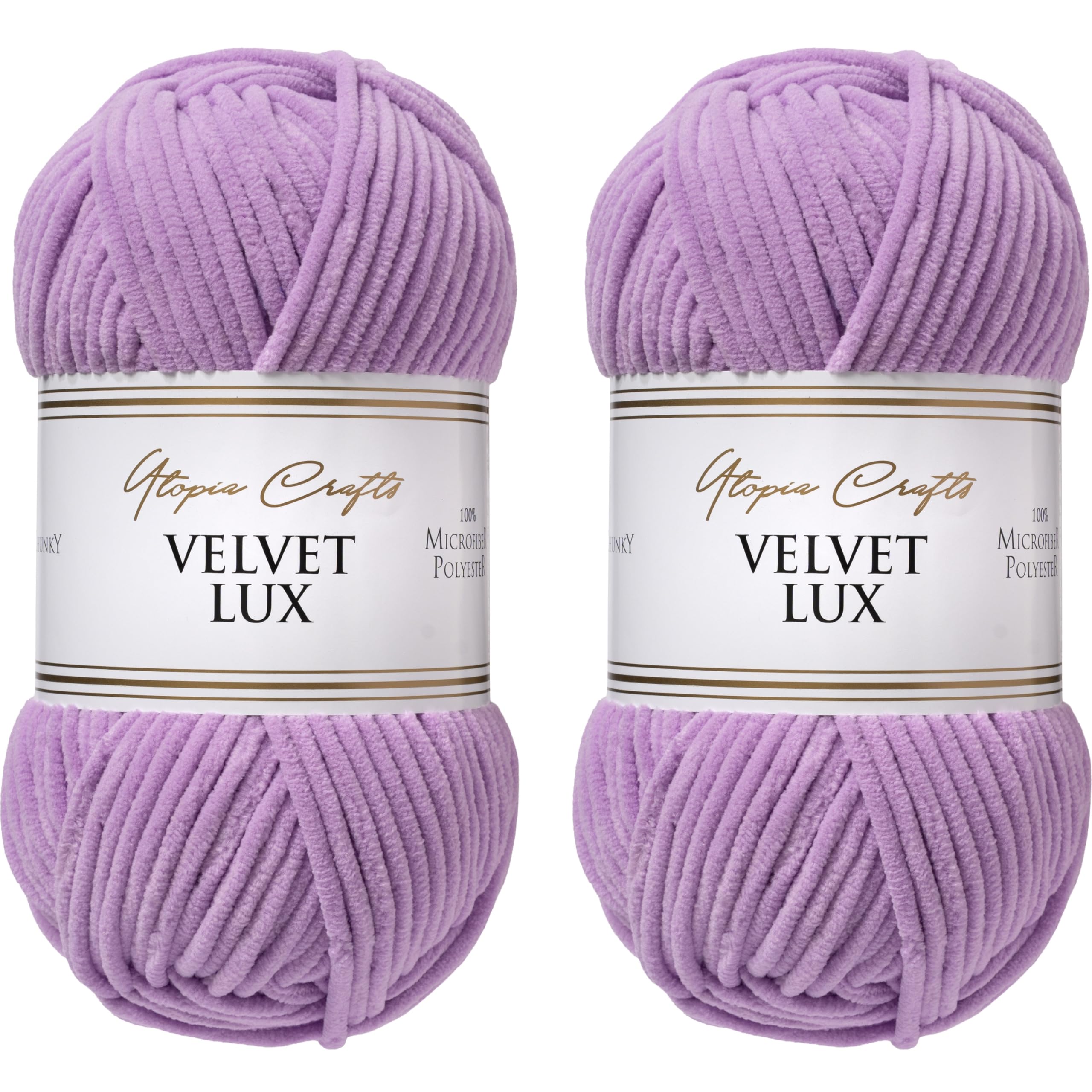 Utopia Crafts Velvet Lux Chenille Super Soft Chunky Yarn for Knitting and Crochet 2X 100g (Soft Lilac)