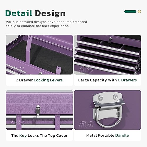 Miniatura 4 de Greenvelly Cofre de herramientas de metal con ruedas, gabinete de herramientas rodante de 8 cajones con caja de herramientas superior desmontable,