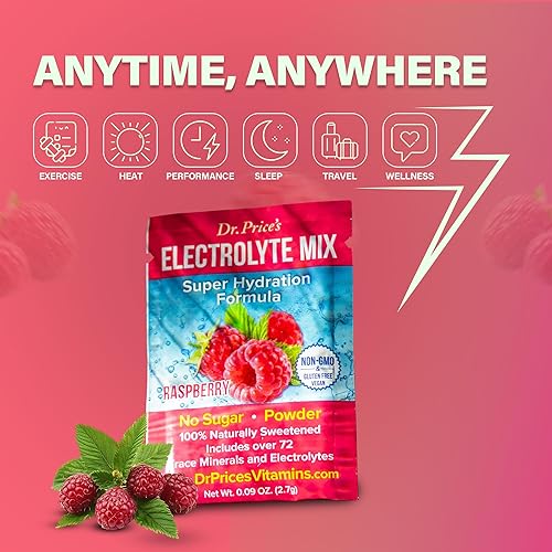 Miniatura 20 de Dr. Price's - Paquetes de polvo de hidratación con electrolitos - Arándano Granada, 30 paquetes | Mezcla de bebida electrolítica sin azúcar, 72+