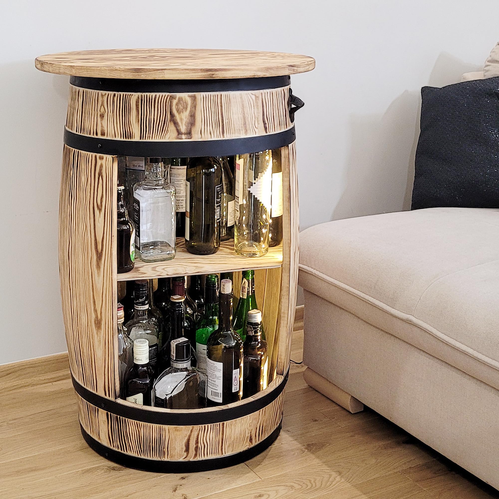 Weeco Barile in Legno con Piano da Tavolo e Luci a LED - Tavolo da Vino e Alcool per Soggiorno, Uomo e Donna - 80 x 50 cm