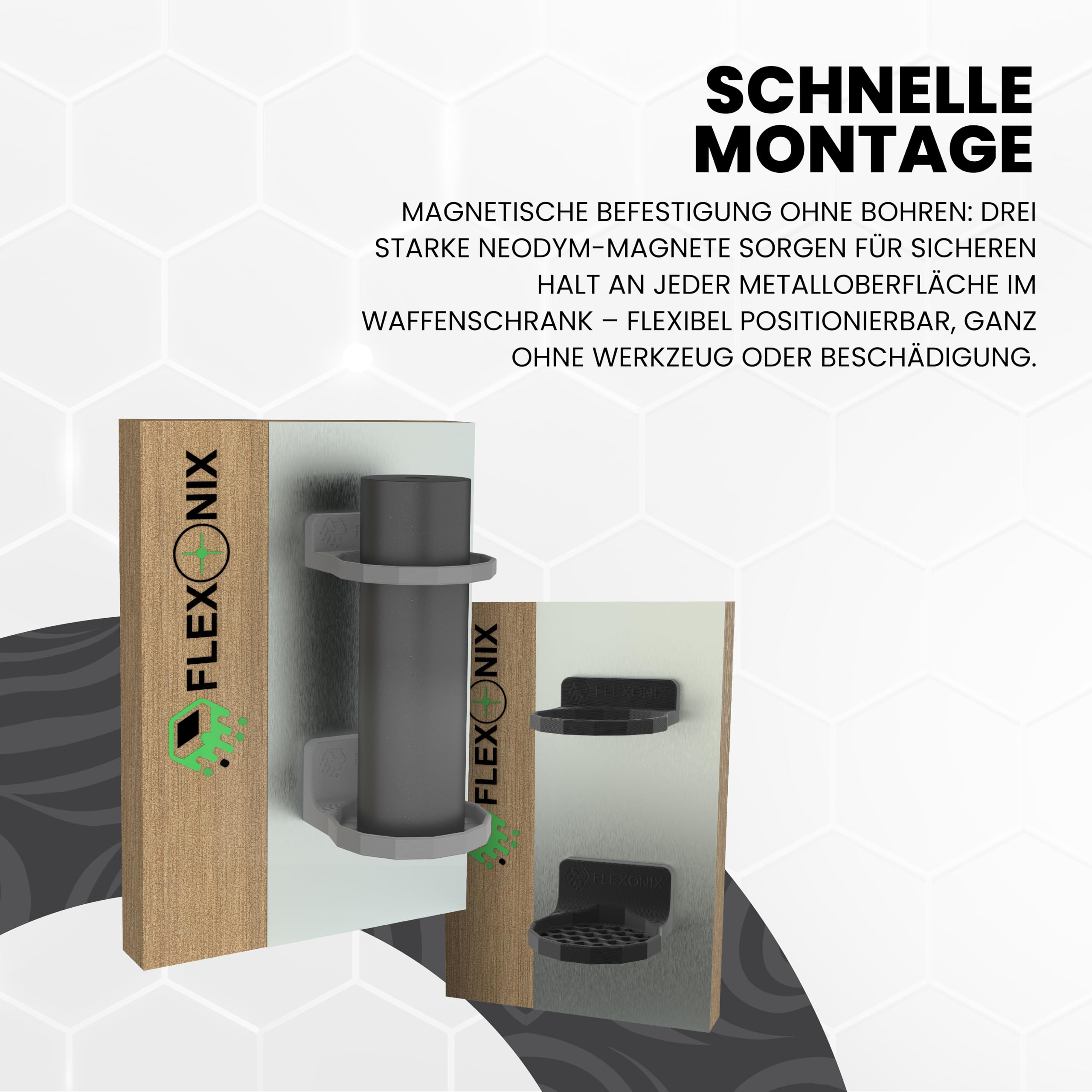 Schalldämpferhalter magnetisch in schwarz, grau & Oliv bis 1 kg & Ø 64 mm – Halterung für Waffenschrank, stabil & flexibel – Made in Germany