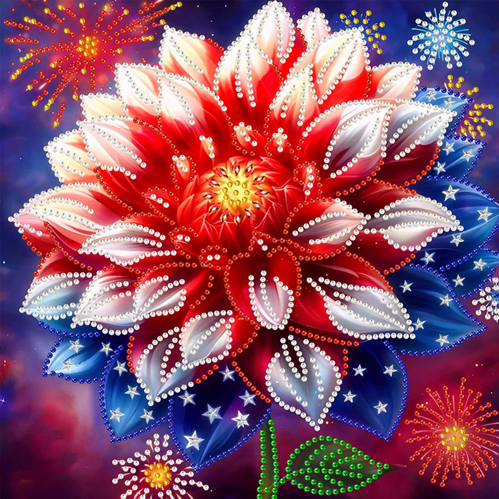 Independence Day Flowers Special Shaped 5D DIY Partial Drill Diamonds Paintings Gem Art Diamonds Dots Gem Art Kits for Adults Beginners Home Decor 11.81 X11.81inch